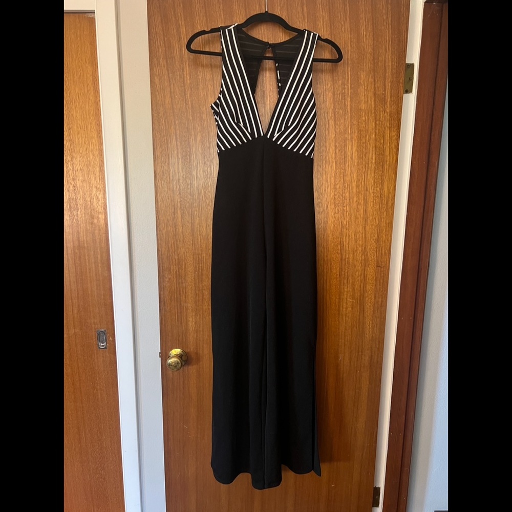 Black and White Striped 80s inspired jumpsuit